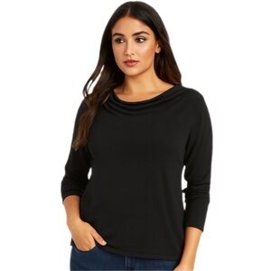 Jones Wear Black Draped-Neck Long Sleeve Top — Size L